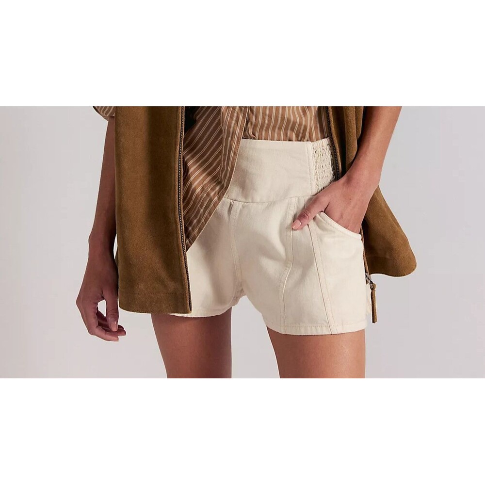 Free People We The Free Luna Pull-On Shorts Low-Rise Smocked Cotton S 290990